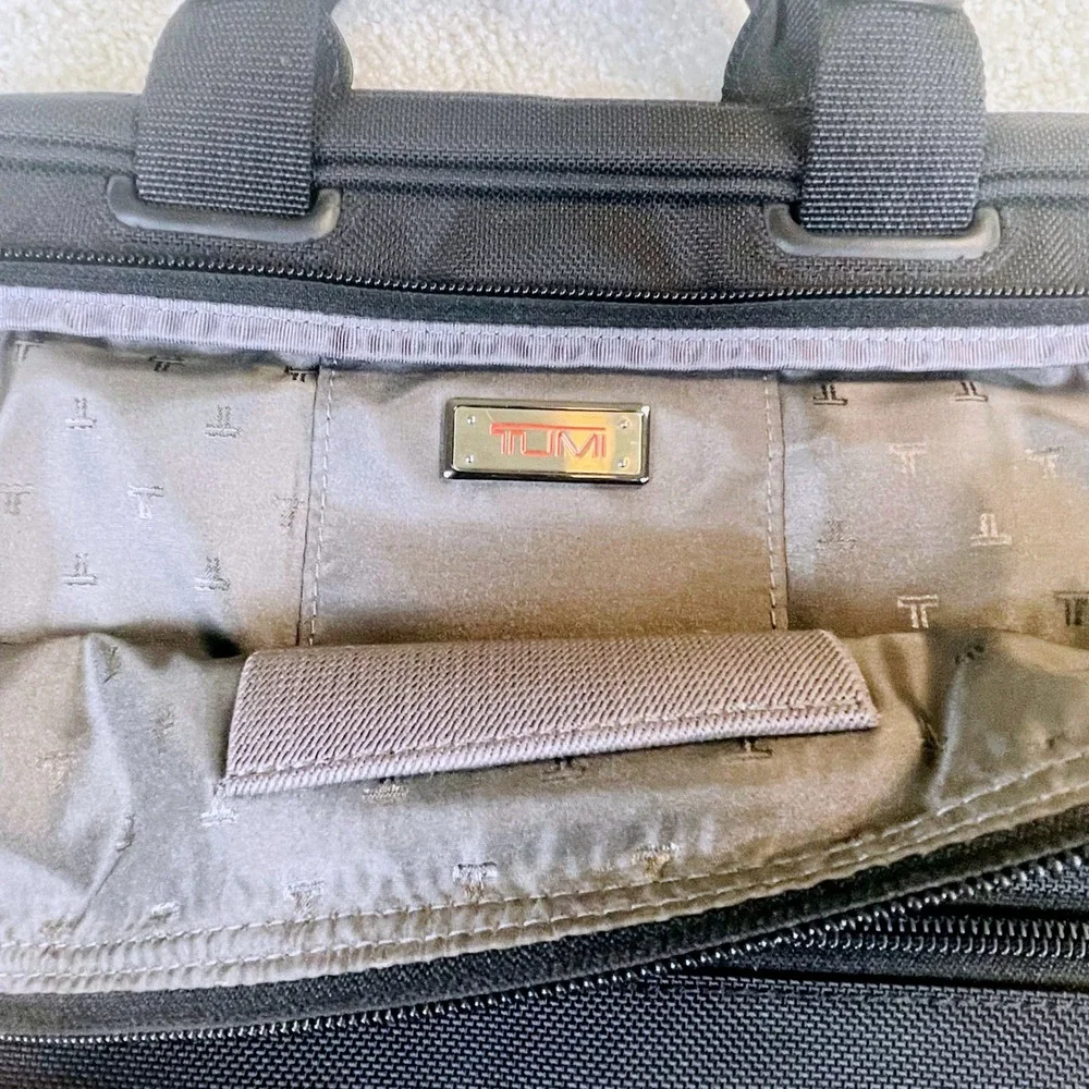 Tumi Alpha Ballistic Nylon Laptop Briefcase Black Leather Handles Monogram